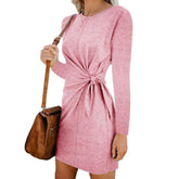 New Casual Sweatshirt Long Sleeve Crew Neck Lace-Up Autumn Winter Dress Elegant Ladies Bodycon T-Shirt Dress Mssaz Desses