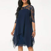 New 3/4 Sleeve Causal Loose Lace Evening Formal Dress Elegant Office Ladies Party Beach Holiday Sundress Mssaz Desses