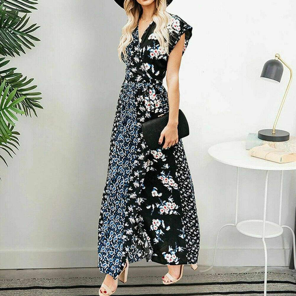 New Boho Floral Long Maxi Loose Dress Evening Party Beach Elegant Sundress Sleeveless Slimmer Clothes Mssaz Desses