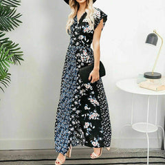 New Boho Floral Long Maxi Loose Dress Evening Party Beach Elegant Sundress Sleeveless Slimmer Clothes Mssaz Desses
