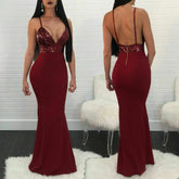 New Formal Prom Long Sequin Dress V-Neck Sleeveless Bodycon SunDress Party Cocktail Long Slim Dress Mssaz Desses