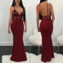 New Formal Prom Long Sequin Dress V-Neck Sleeveless Bodycon SunDress Party Cocktail Long Slim Dress Mssaz Desses