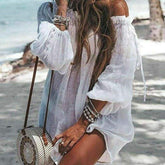 New Ladies Boho Off Shoulder Mini Short Dress Beach Solid Casual Loose Dress Sundress Mssaz Desses