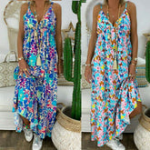 New Beach Strappy V-neck Dress Ladies Boho Floral Sundress Holiday Beach Sundress Clothes Mssaz Desses