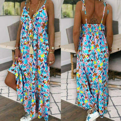New Beach Strappy V-neck Dress Ladies Boho Floral Sundress Holiday Beach Sundress Clothes Mssaz Desses