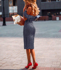 New Boho Polka Dot Dress Ladies Casual Bodycon Off Shoulder Party Evening Beach Pencil Sundress Mssaz Desses