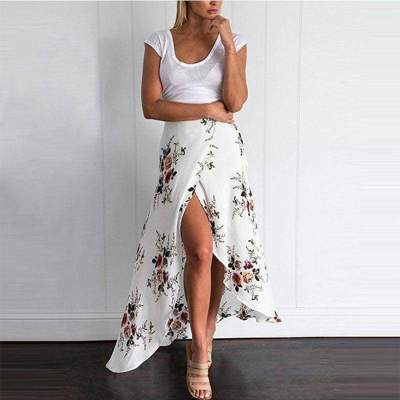 New Hight Waist Maxi Skirt Ladies Pleated Beach Long Casual Boho Floral Skirt Sundress Mssaz Desses
