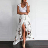 New Hight Waist Maxi Skirt Ladies Pleated Beach Long Casual Boho Floral Skirt Sundress Mssaz Desses
