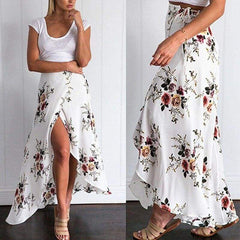 New Hight Waist Maxi Skirt Ladies Pleated Beach Long Casual Boho Floral Skirt Sundress Mssaz Desses