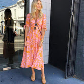New Sweet Boho Floral Maxi Dress Retro Short Sleeve Draped Bandage Dresses Lady Party Beach Sundress Vestidos Mssaz Desses