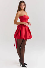 Red Satin Detachable Bow Mini Dress Mssaz Desses