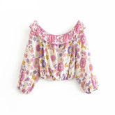 Off Shoulder Floral Printed Bohemian Blouse Mssza