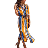 Office Ladies Stripe Shirt Dress Chiffon Casual Long Sleeve Dress Mssaz Desses