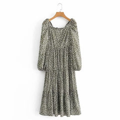 Womens Square Neck Dot Print Dress Mssaz Desses