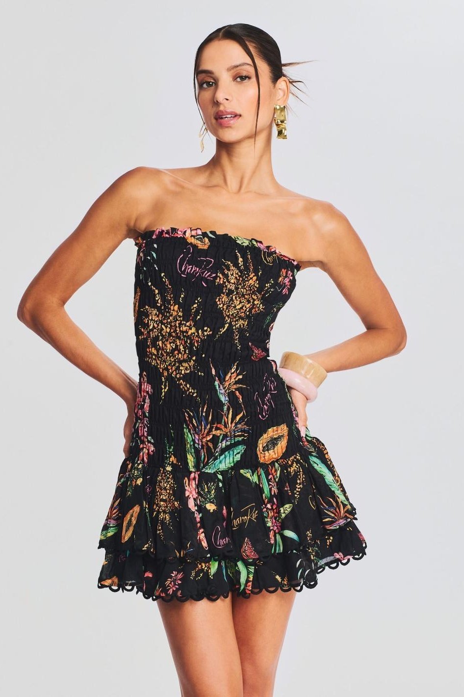 Rosa Shirred Printed Mini Dress Mssaz Desses