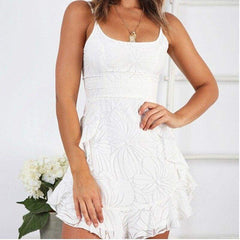 Ruffled Printing Sling Mini Dress V Neck Irregular Party Dress Mssaz Desses