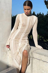Ruth Splicing Textured Knit Maxi Dress Mssaz Desses