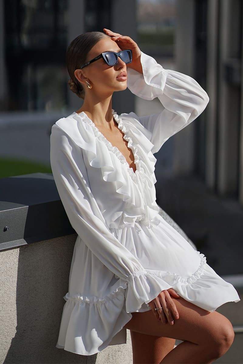 Sharon V-neck Ruffle Mini Dress Mssaz Desses