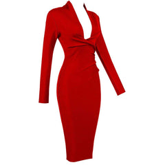 Solid Color Dress Long Sleeve Large V-neck Bandage Dress Mssaz Desses