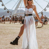Mesh Cover Ups Sundress Perspective Sleeveless Backless Casual Long Bathing Suit Beach Clothes Mssaz Desses