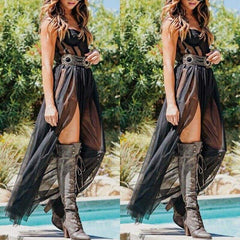 Mesh Cover Ups Sundress Perspective Sleeveless Backless Casual Long Bathing Suit Beach Clothes Mssaz Desses