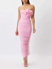 Tina Flower Strapless Midi Dress Mssaz Desses