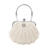 Metal Chain Shell Pearl Beading Purse Mssza