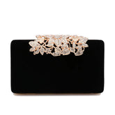 Leaf Design Diamonds Flap Shaped Velvet Luxury Clutch Mssza