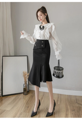 Ruffles Slim High Waist Bodycon Elegant And Vintage Long Skirt Mssza
