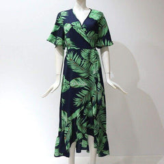Boho Floral Ruffled Midi Dress Ladies Beach Holiday Party Spilt Dress Sundress Mssaz Desses