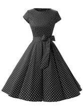 Dress Vintage Printed Dot A-Line O-Neck Bow Sashes Mssaz Desses