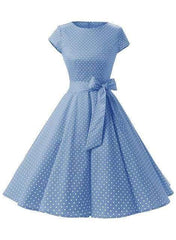 Dress Vintage Printed Dot A-Line O-Neck Bow Sashes Mssaz Desses
