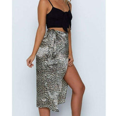 High Waist Leopard Print Split Midi Sundress Mssaz Desses