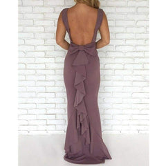 Ladies Formal Backless Long Dress Party Ball Prom Gown Wedding Bridesmaid Sleeveless O-Neck Long Maxi Dress Mssaz Desses