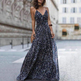 Leopard Print Sleeveless Maxi Long Dress Ladies Party V Neck Beach Dress Sundress Mssaz Desses