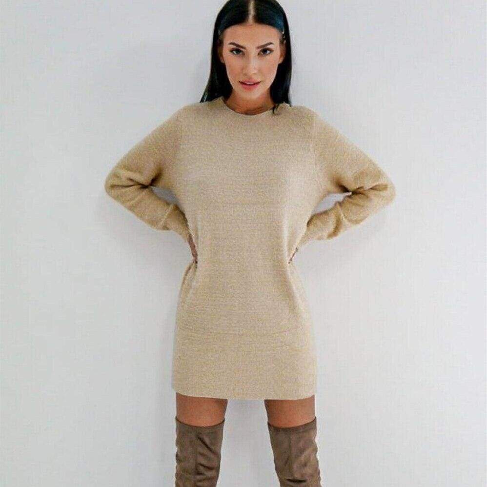 Long Sleeve Knitted Sweater Mini Dress Autumn Winter Lady Backless Party Club Casual Jumper Dress Mssaz Desses