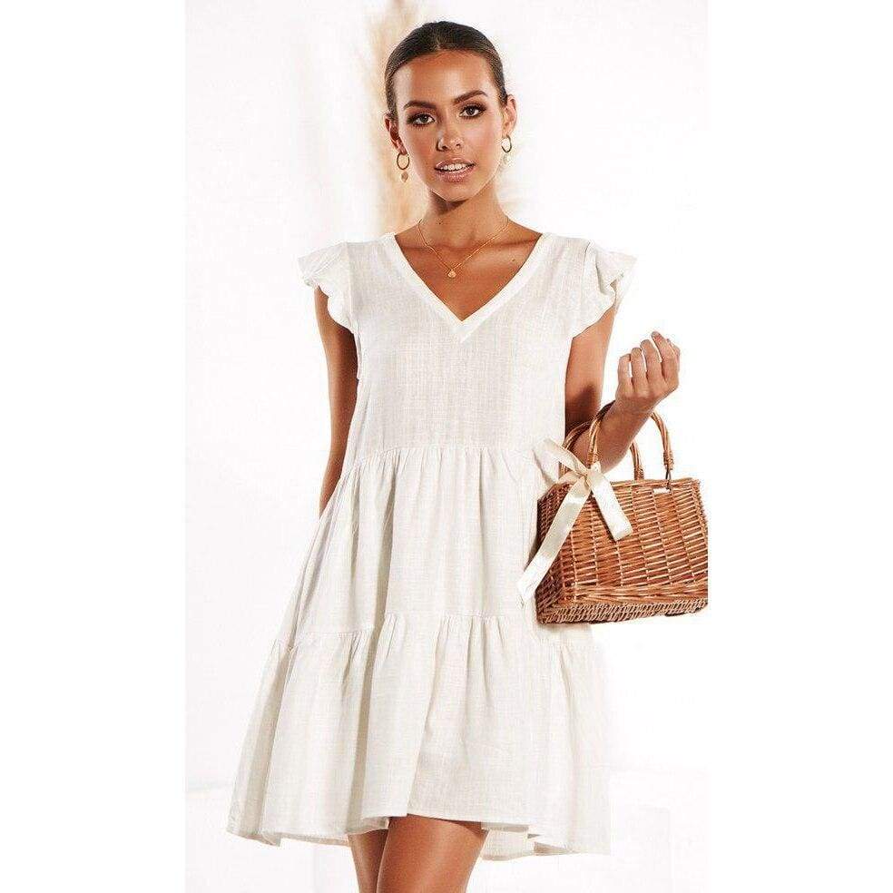Loose Dress Short Sleeve V Neck Mini Casual vintage dress Mssaz Desses