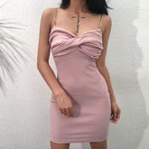 Plain Detachable Metal Chain Solid Strappy Party Package Hip Mini Dress Stretch Sling Casual Dress Mssaz Desses
