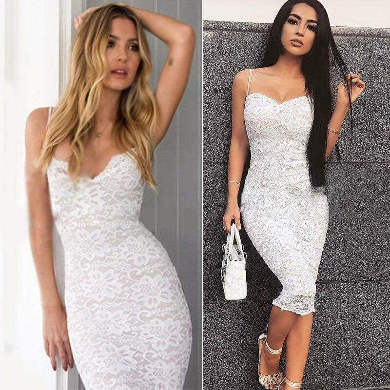Lace Elegant Party Bodycon Dress Ladies V-Neck Spaghetti Strap Knee-Length Formal Dress Mssaz Desses