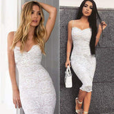 Lace Elegant Party Bodycon Dress Ladies V-Neck Spaghetti Strap Knee-Length Formal Dress Mssaz Desses