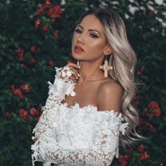 Elegant Lace Off Shoulder Floral Dress Mssaz Desses
