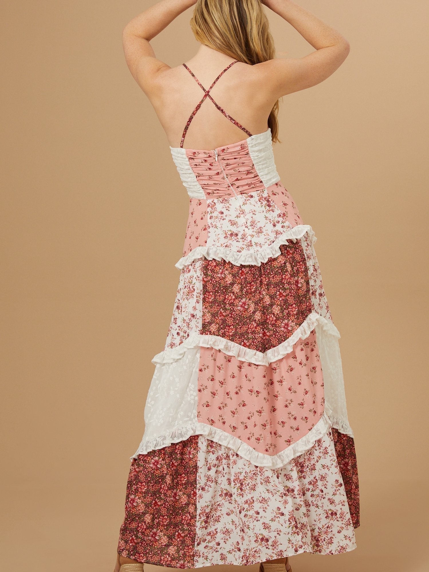 Aderny Patchwork Floral Maxi Dress Mssaz Desses
