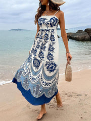 Floral Ethnic Print Back Smocked Loose Miaxi Dress Mssaz Desses