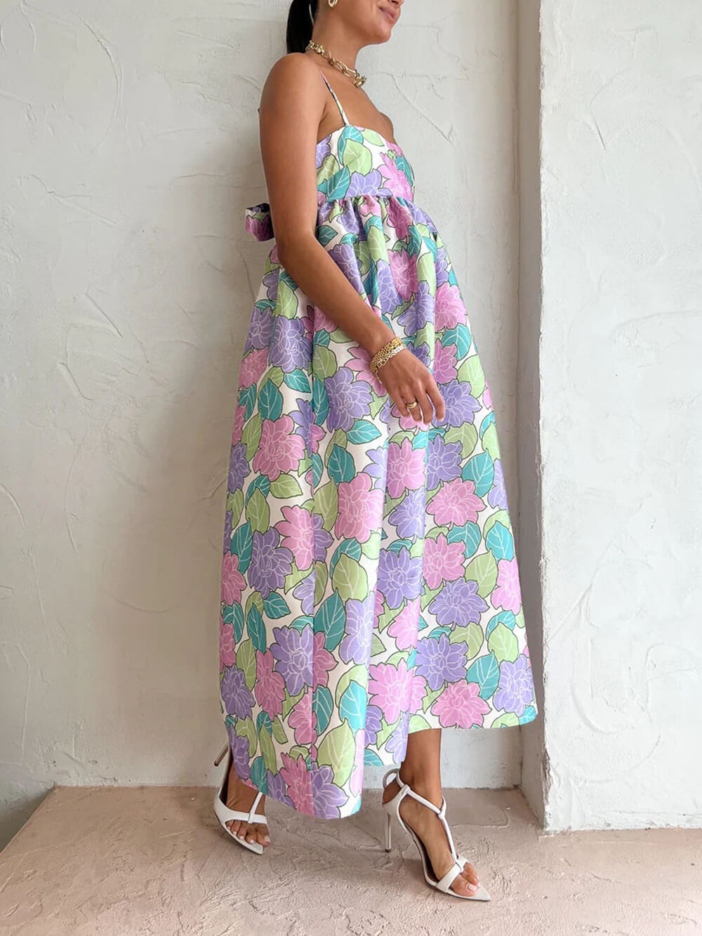 Beautiful Temperament Printed Strapless Backless Swing Dress Mssaz Desses