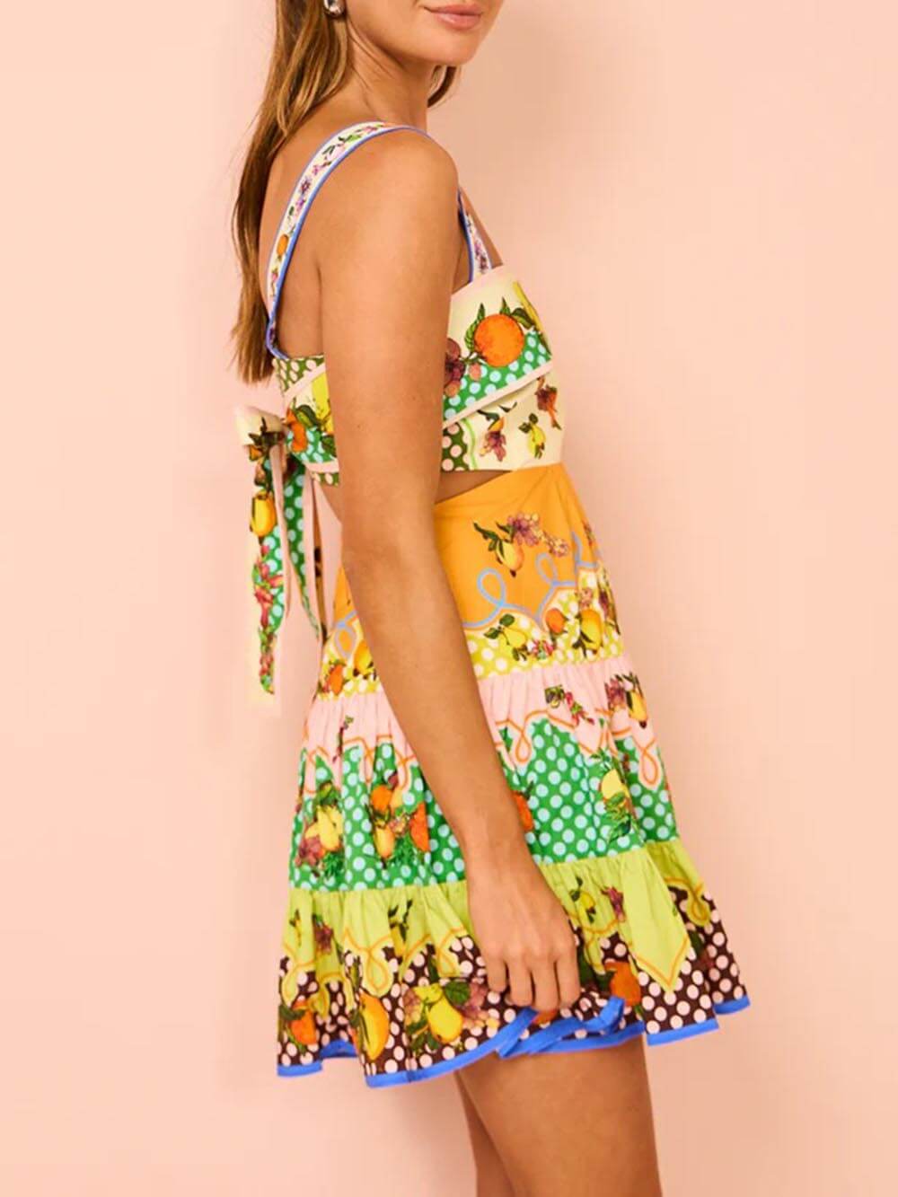 MulticolorLemon Preated Hem Mini Dress Mssaz Desses