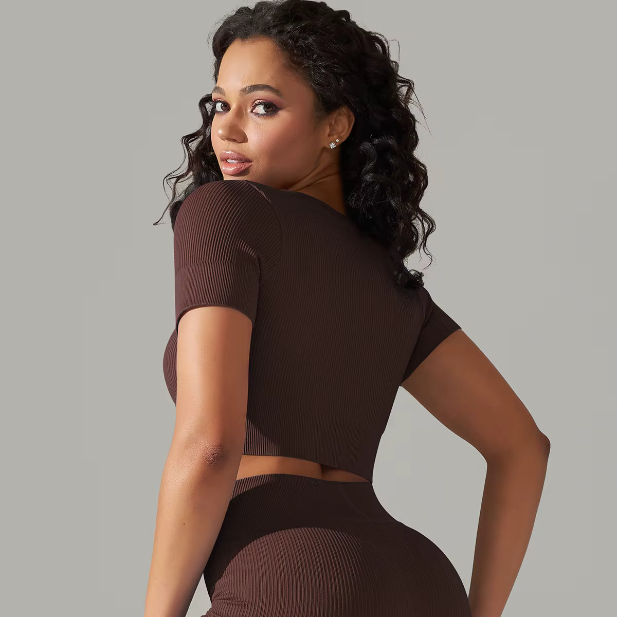 Trendy Breathable Detailing Pattern Short Sleeve Sports Crop Top Mssza