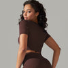 Trendy Breathable Detailing Pattern Short Sleeve Sports Crop Top Mssza