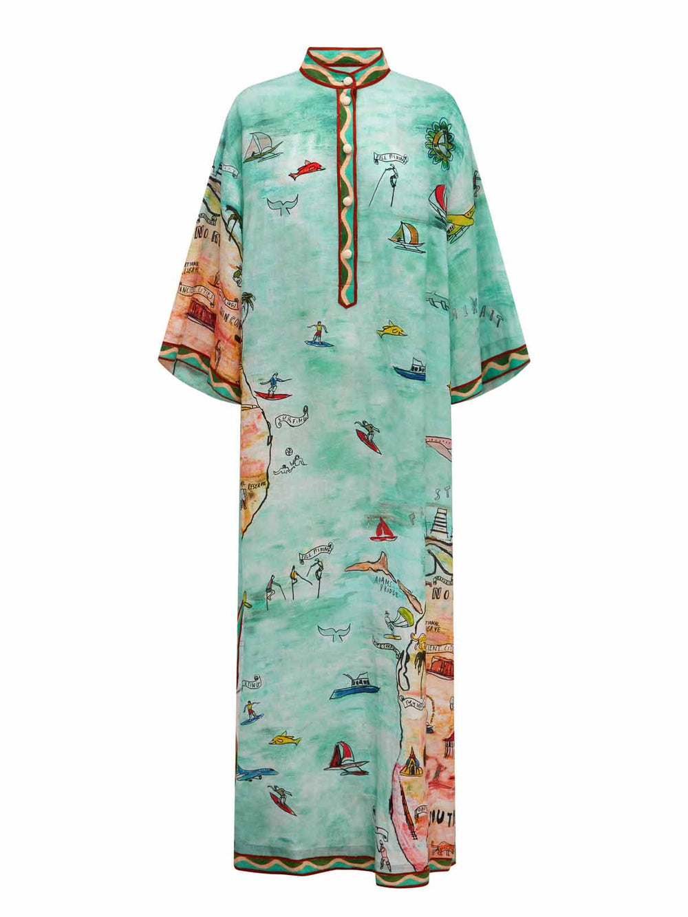 Modern Satin Art Island Print Slit Maxi Dress Mssaz Desses