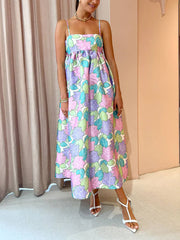 Beautiful Temperament Printed Strapless Backless Swing Dress Mssaz Desses