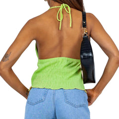 Casual Linen Bandage Open Front Backless Slight Stretch Crop Tops Mssza